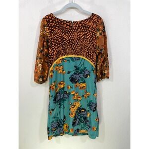 Uncle Frank Size S Dress 3/4 Sleeve Mixed Floral Animal Pattern Knee Length‎